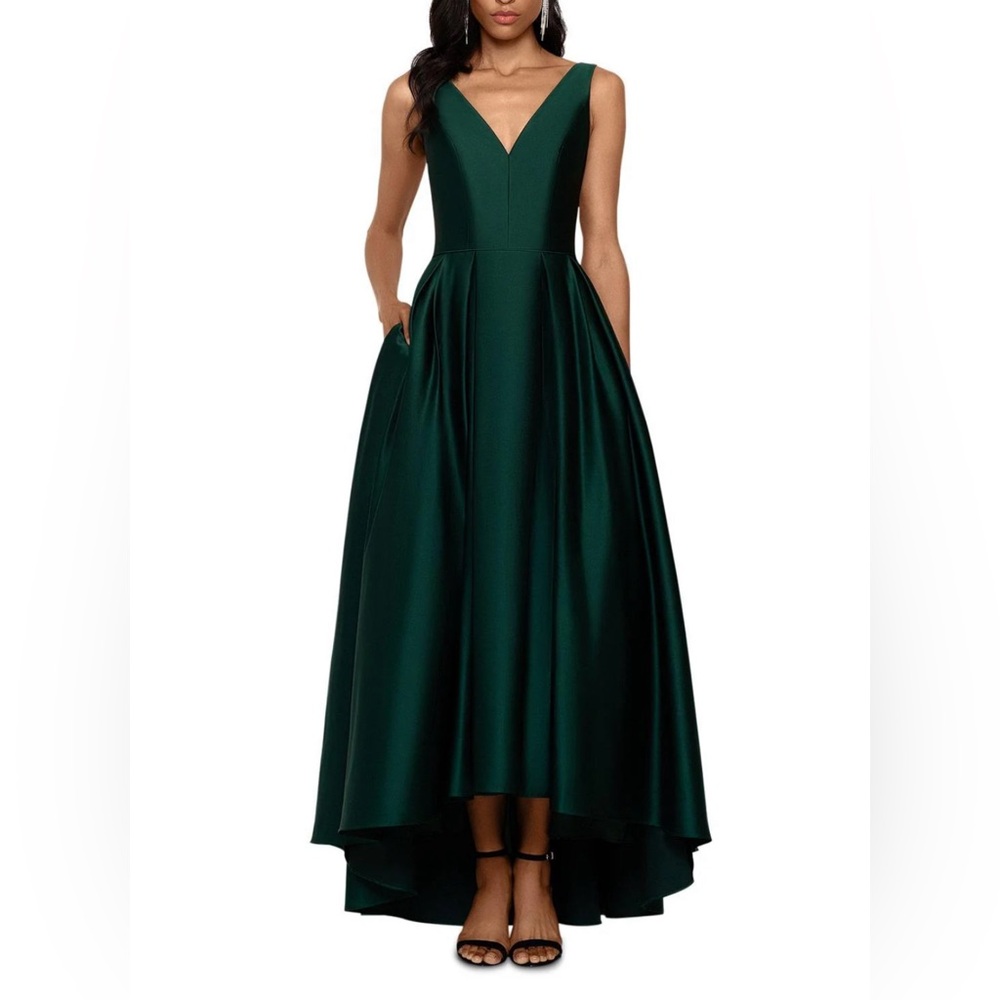 B&A BY BETSY AND ADAM Satin Maxi Evening Dress